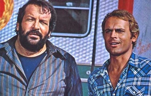 Carlo Pedersoli a Mario Girotti, alias Bud Spencer a Terence Hill.