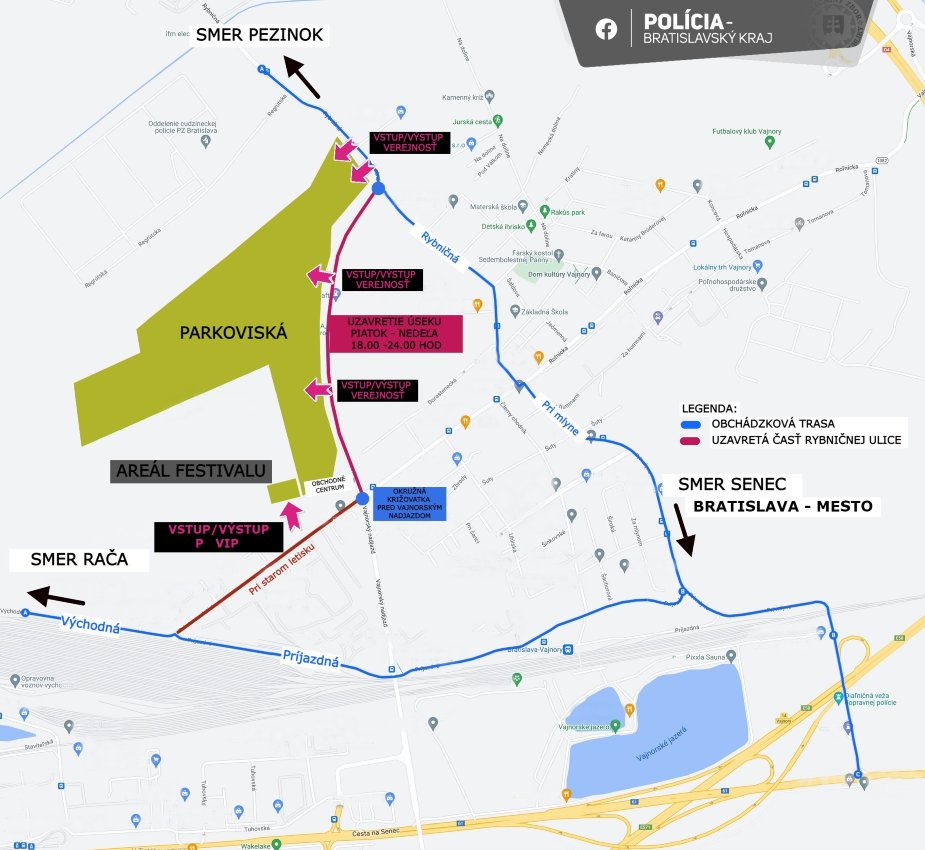 obojsmerné uzávery ulíc pre tranzitnú dopravu v okolí podujatia v piatok až nedeľu v čase od 18:00 h – 24:00 h