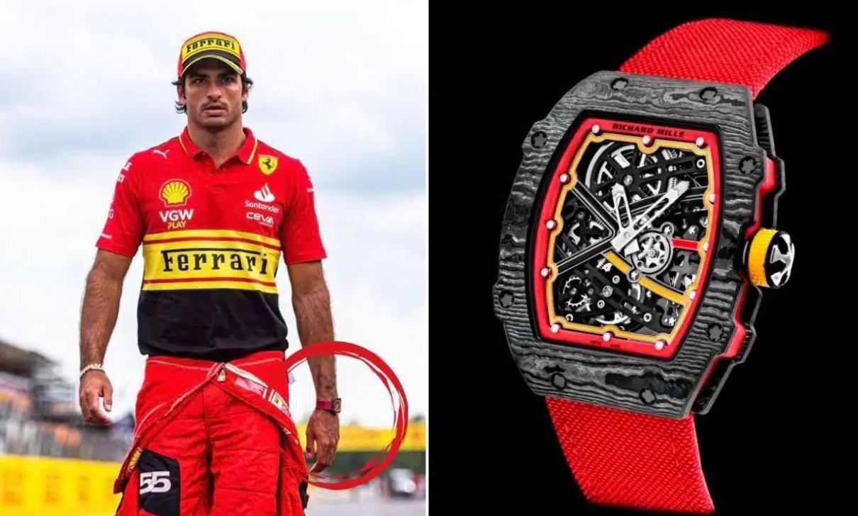 Španielsky pilot Ferrari Carlos Sainz a jeho luxusné hodinky Richard Mille.