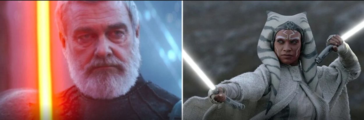 Temný rytier sith Baylan Skoll (Ray Stevenson) a Ahsoka Tano (Rosario Dawson)