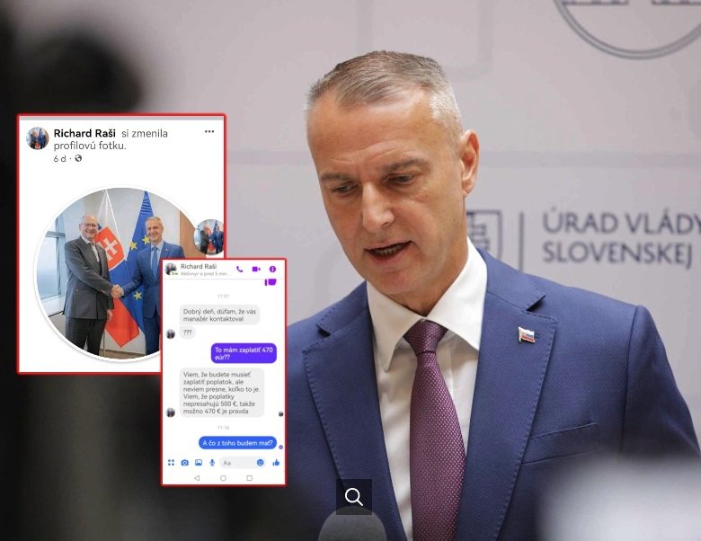 Fejkový profil na Facebooku, ktorý sa vydáva za ministra R. Rašiho a pýta od ľudí peniaze v jeho mene.