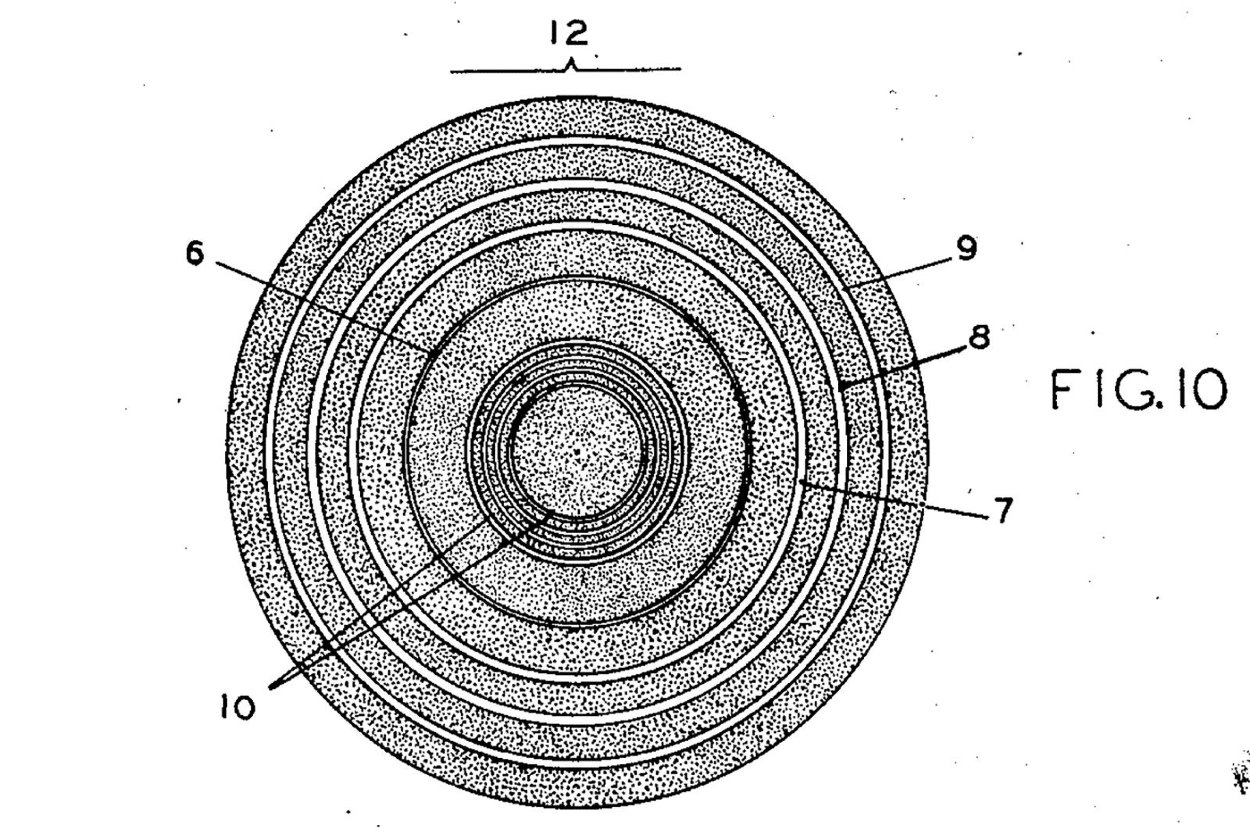 Čiarový kód typu býčie oko (bull's eye) zavedený v patente Woodlanda a Silvera z roku 1949.