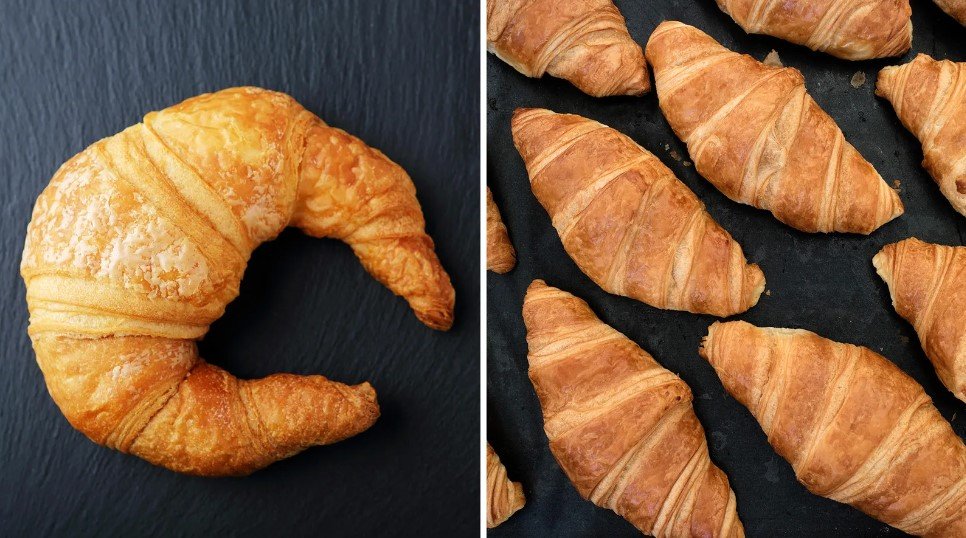 Croissanty "Ordinaires" (vľavo) a croissanty "Au beurre" (vpravo).
