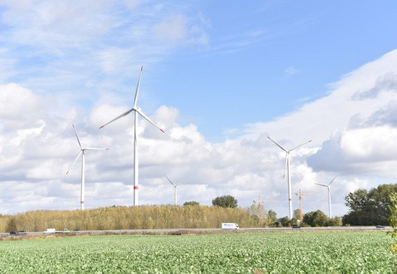 Táto fotografia urobená 14. októbra 2023 zobrazuje veterné turbíny v nemeckom Brandenburgu.
