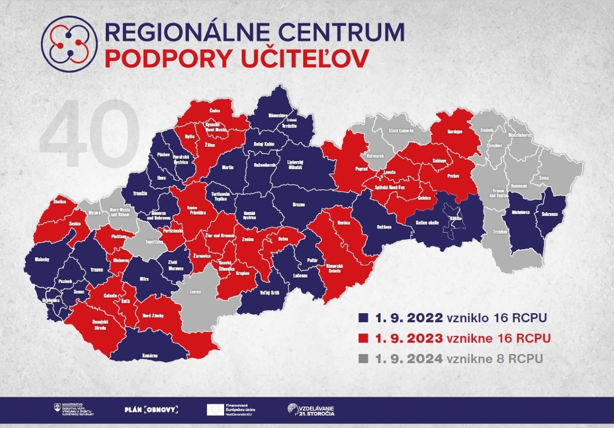 mapa regionálnych centier podpory učiteľov (RCPU)