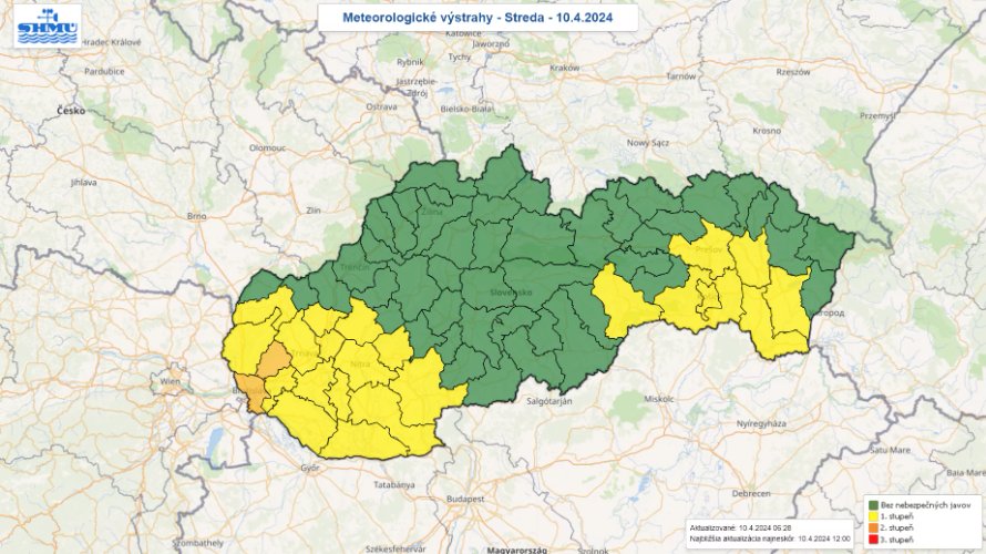 Výstraha pred vetrom v stredu 10. apríla 2024.