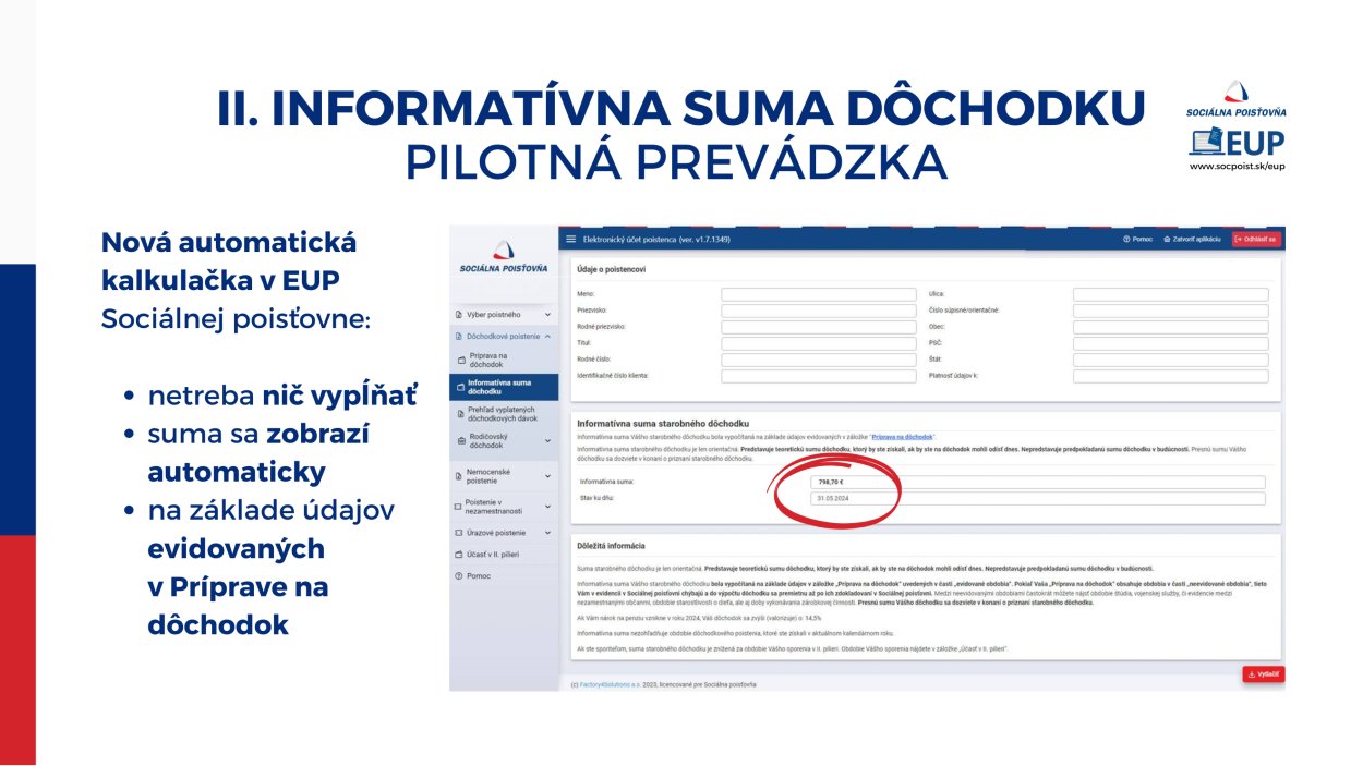 informatívna suma dôchodku - kalkulačka dôchodku