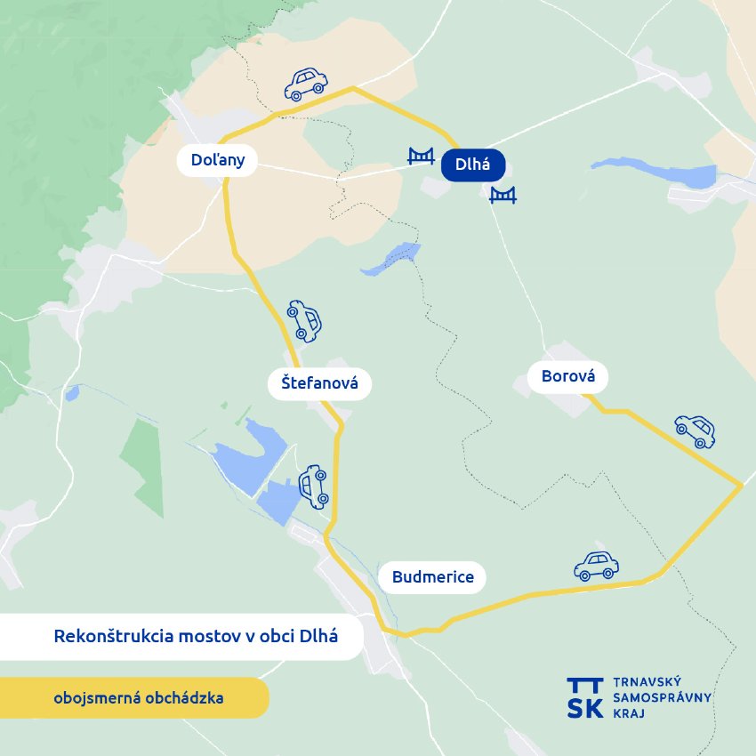 Mapa obchádzkovej trasy medzi Dlhou a Borovou. 