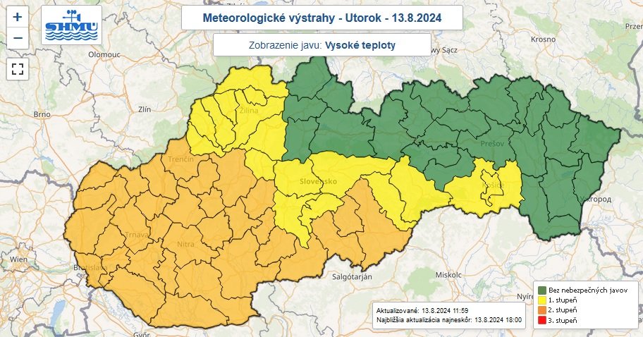 Meteorologické výstrahy na utorok