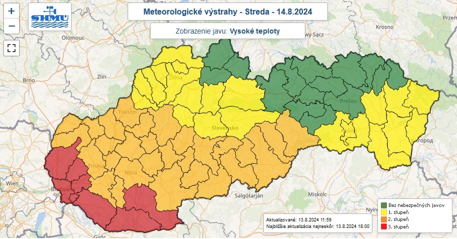 Meteorologické výstrahy na stredu