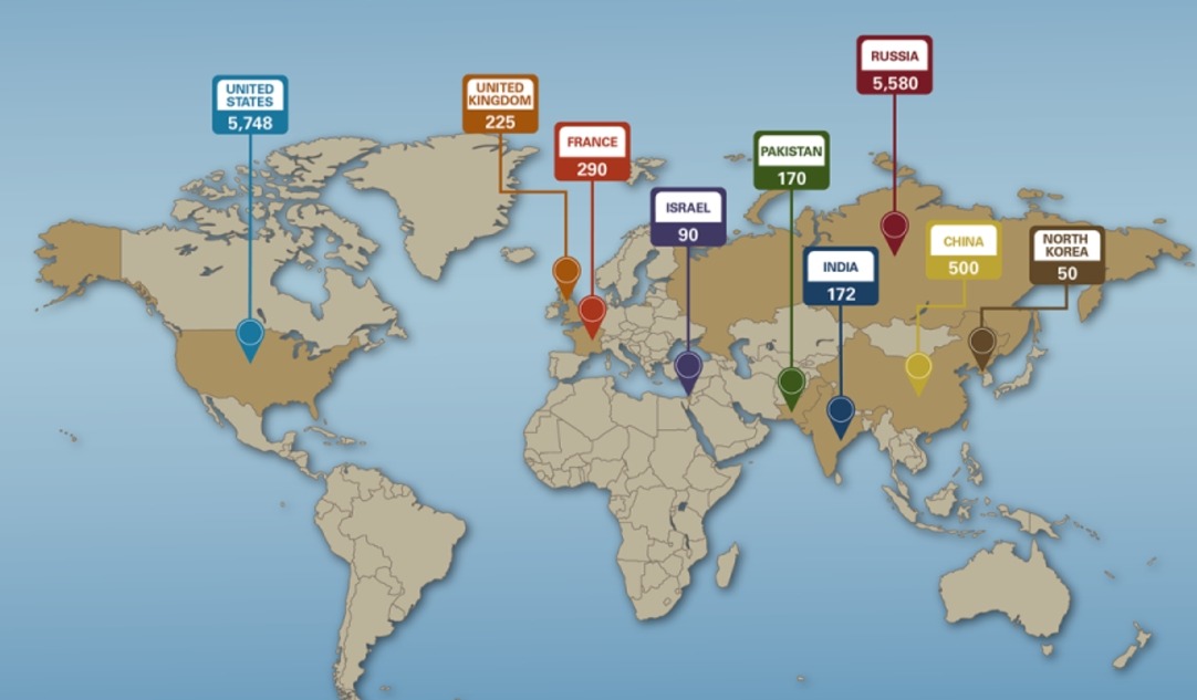 Odhadované globálne zásoby jadrových hlavíc 
(aktualizované: júl 2024)