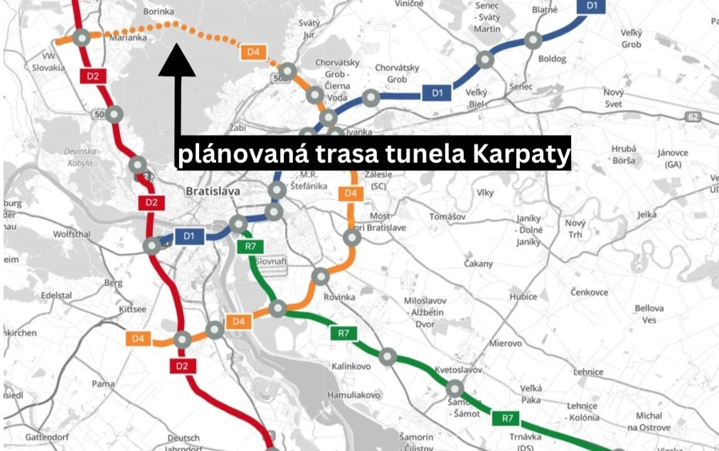 Plánovaná trasa tunela Karpaty