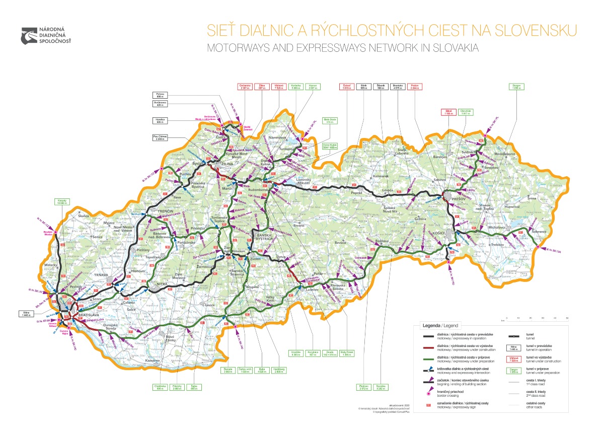 Mapa slovenských rýchlostnych ciest