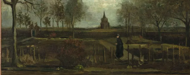 Ukradnutý obraz od Vincenta Van Gogha s názvom The Parsonage garden at Nuenen in Spring (1884) (preklad názvu: Farská záhrada v Nuenene na jar).