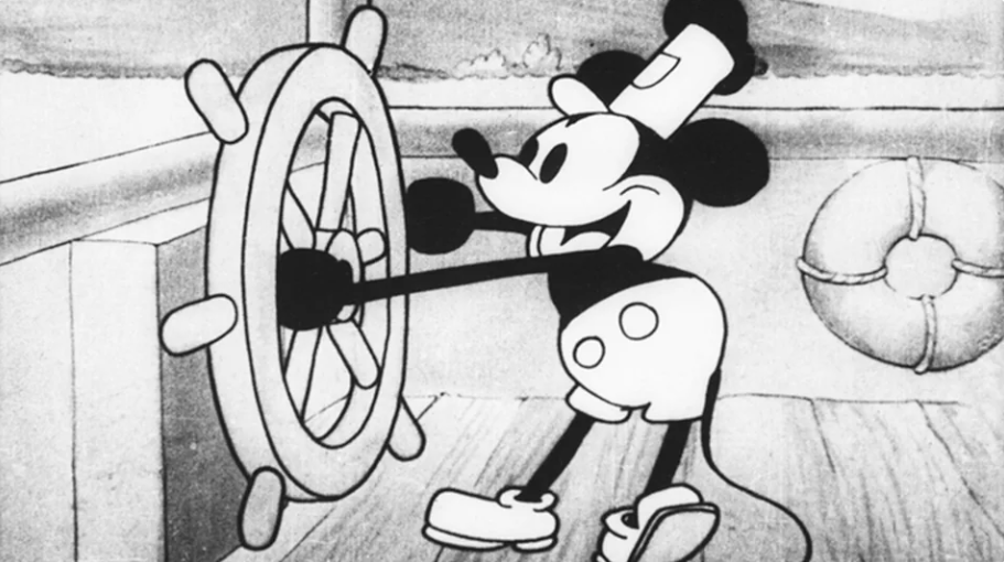 Mickey Mouse vo filme Steamboat Willie z roku 1928.