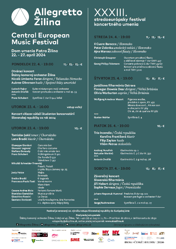 Program festivalu koncertného umenia Allegretto Žilina.