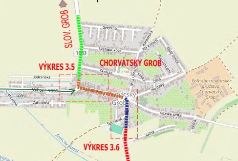 mapka rekonštrukcie úseku na ceste III/1083 Chorvátsky Grob – Bernolákovo