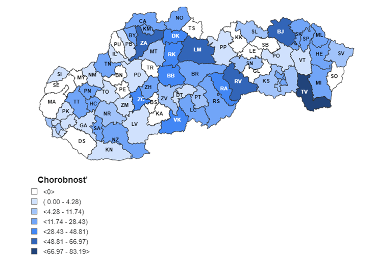 7– dňová incidencia (od 30. 9. 2024 do 6. 10. 2024) potvrdených prípadov COVID 19 v SR podľa okresov (chorobnosť na 100 tis.)