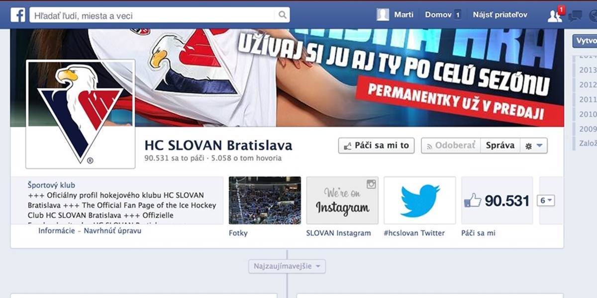 KHL: Slovan má na Facebooku už 90-tisíc fanúšikov