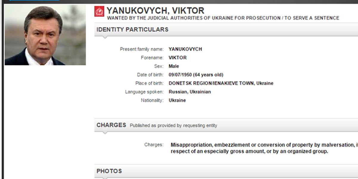 Janukovyč je na zozname hľadaných osôb