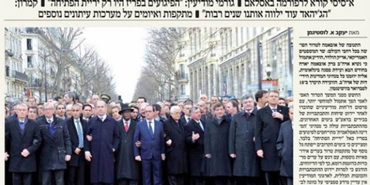 FOTO Izraelské noviny vymazali z fotografie parížskeho pochodu ženy, vrátane Angely Merkelovej