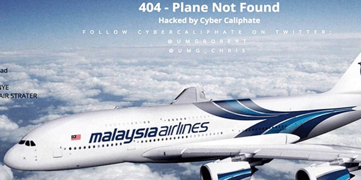 FOTO Nemiestny útok od hackerov na stránku Malaysia airlines: 404 Lietadlo sa nenašlo