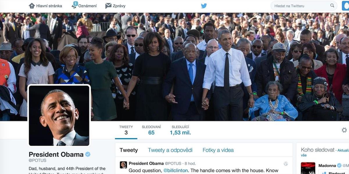 Prezident Barack Obama má na Twitteri vlastné konto @POTUS