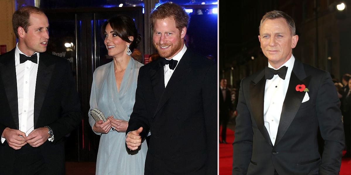 Na svetovej premiére 24. bondovky nechýbali ani princ William s manželkou Kate a princ Harry