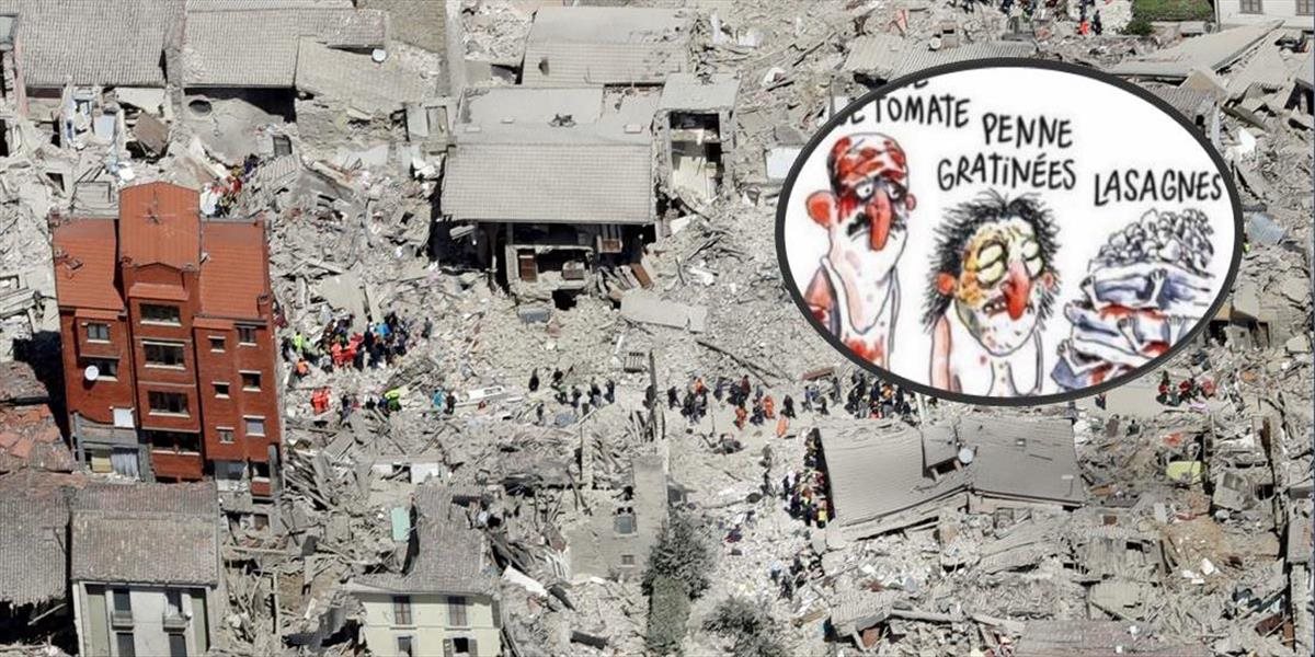 FOTO Talianska Amatrice žaluje Charlie Hebdo, skrvavené obete zemetrasenia zobrazili ako cestoviny