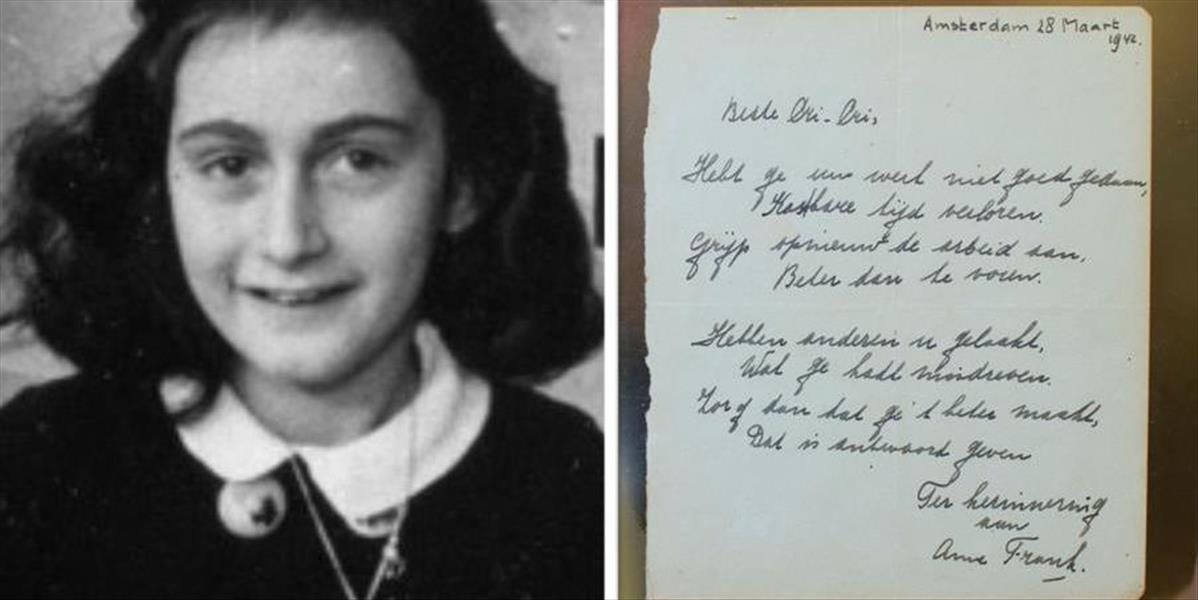 Báseň Anny Frankovej, ktorá bola obeťou holokaustu, vydražili za 140.000 eur