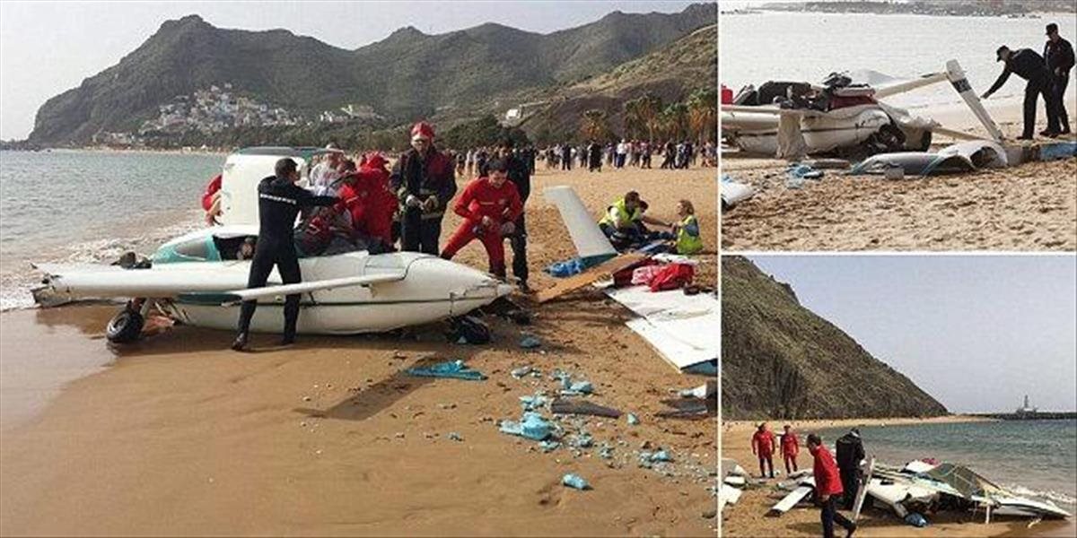 FOTO Na pláži ostrova Tenerife núdzovo pristálo menšie lietadlo, traja sa zranili