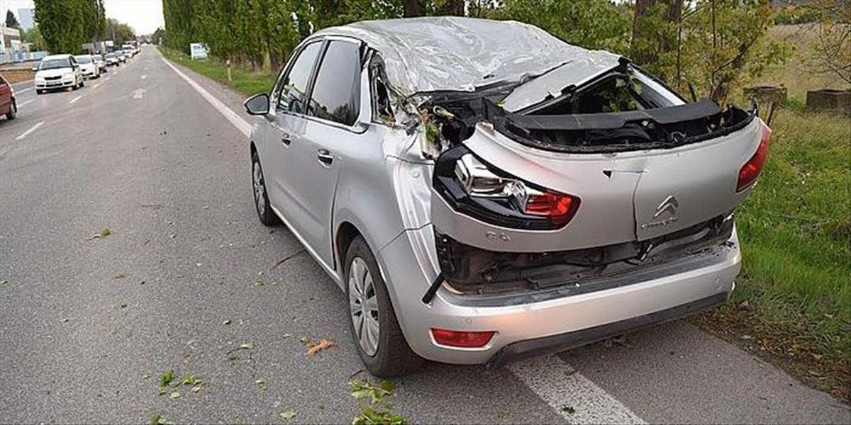 FOTO Zlomený strom zasiahol idúce auto, vodič sa ľahko zranil