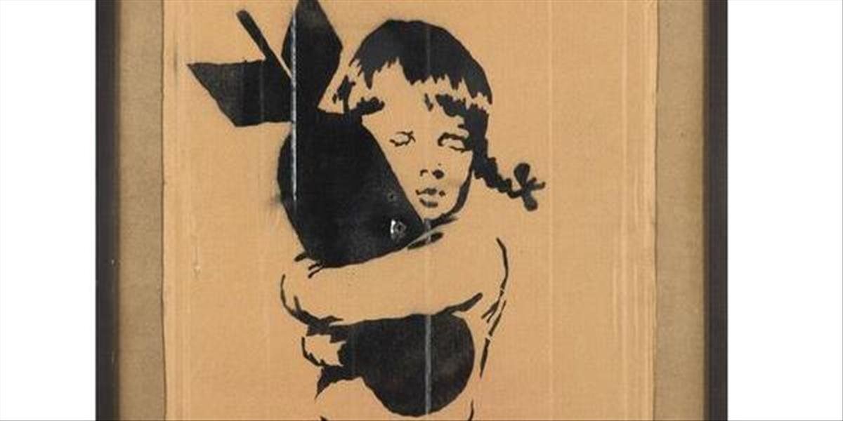 Budú dražiť Banksyho protestný transparent proti vojne - dievčatko objímajúce bombu