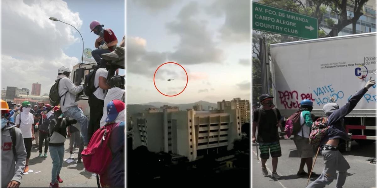VIDEO Skupinka protestujúcich Venezuelčanov ukradla policajný vrtuľník a útočila na vládne budovy