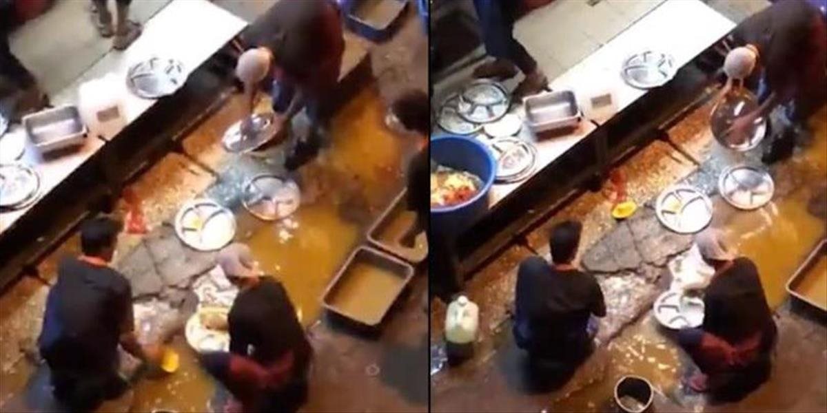 Nechutné VIDEO: Personál reštaurácie umýva riad v špinavej kaluži!