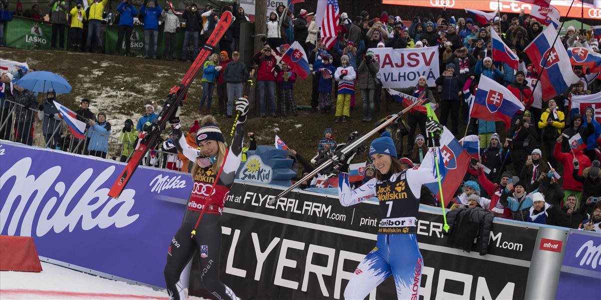 Slováci zaplavili Maribor a oslavovali fantastický triumf Vlhovej! Tá v upršanom Slovinsku vyhrala spoločne so Shiffrinovou
