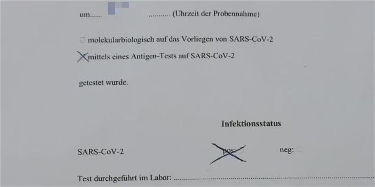 Slovenská pendlerka si pozmenila negatívny test v nádeji, že sa jej podarí prejsť cez hranice. Nepodarilo sa!