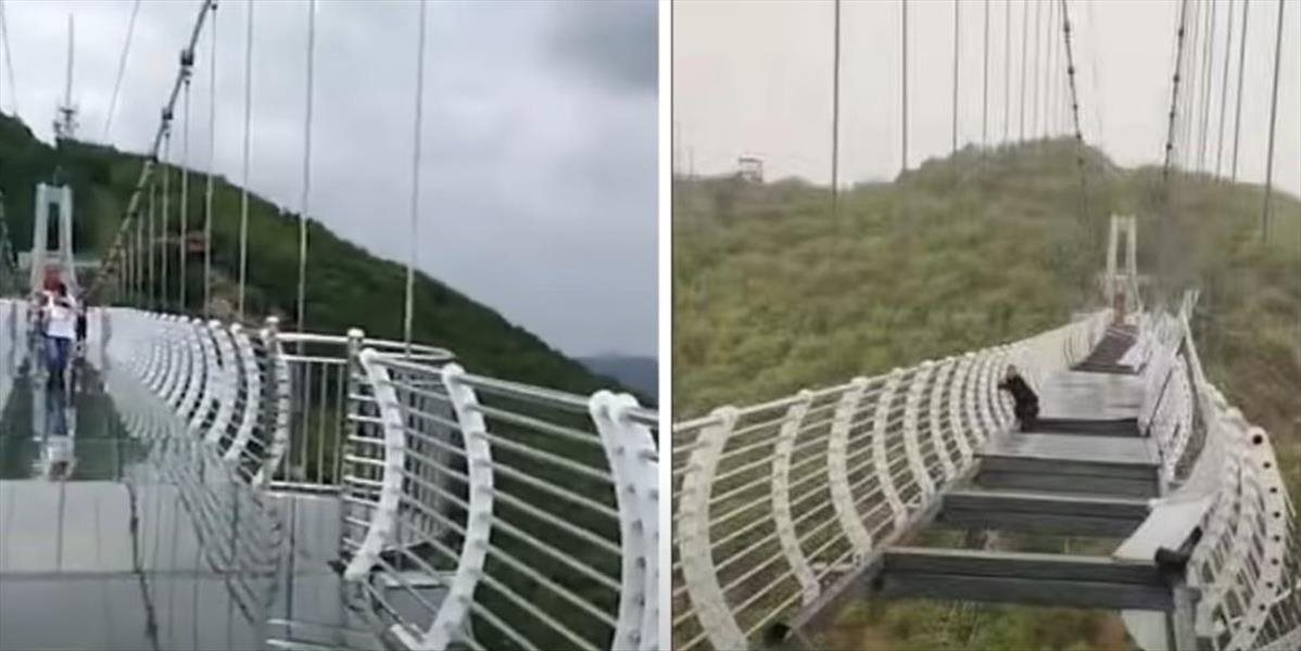 V Číne sa rozbil sklenný most. Zostal na ňom uväznený turista