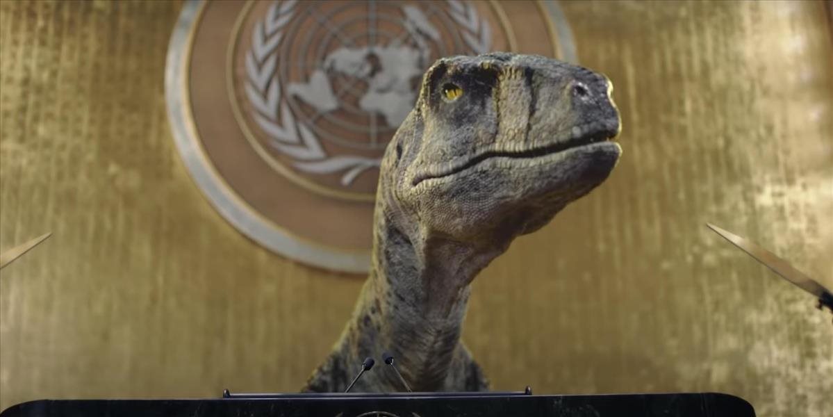 VIDEO: Dinosaurus káže na pôde OSN o klimatických zmenách. Ľudstvo varuje pred vyhynutím!