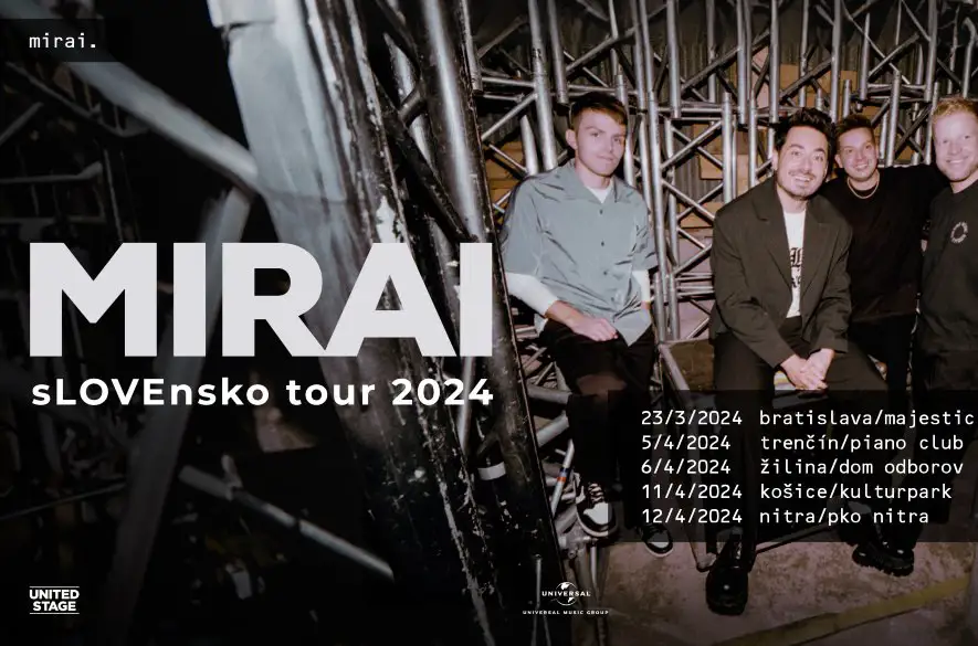 Najpopulárnejšia česká kapela MIRAI má novinku „nespíš“ zahrá ju na slovenskom turné od Bratislavy až po Košice!