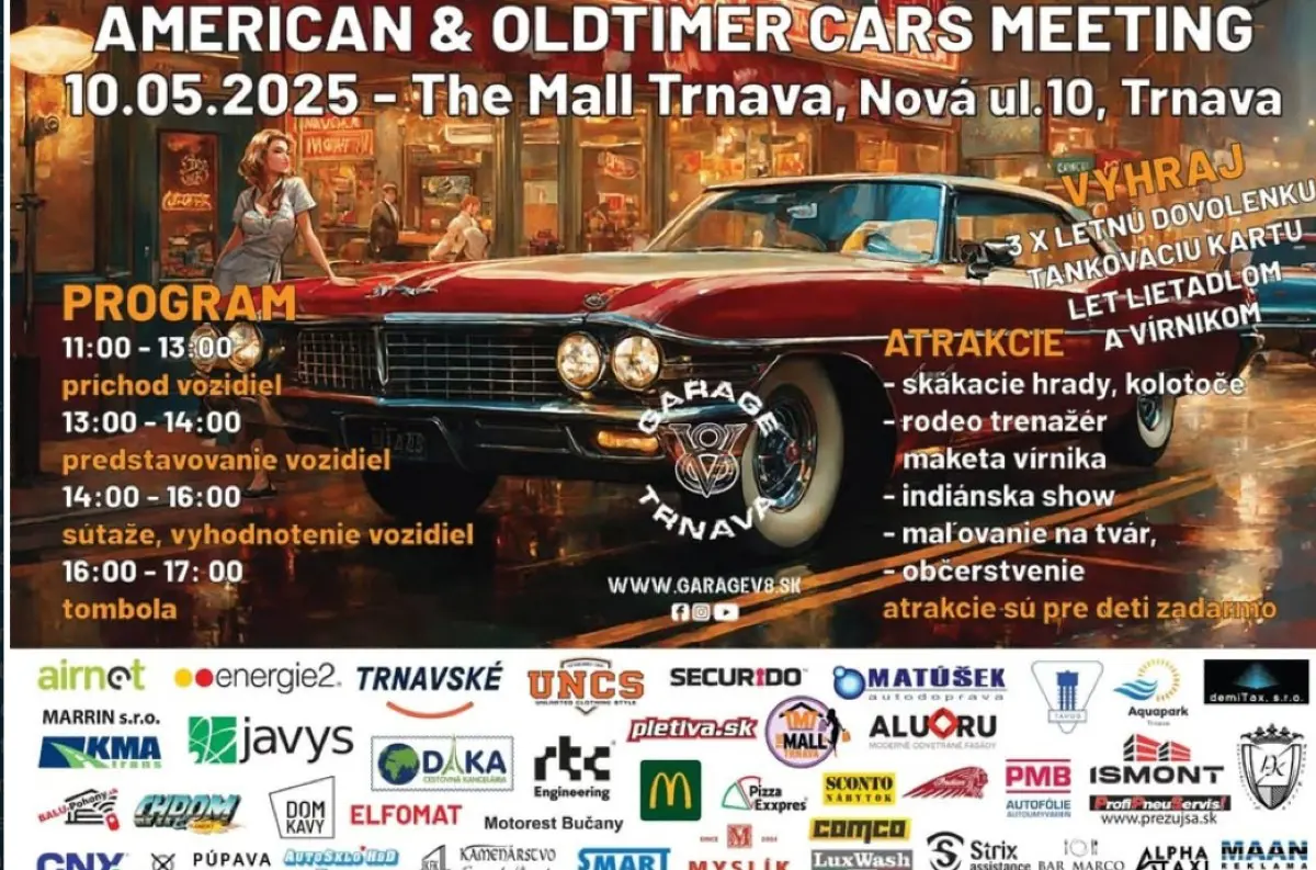TRNAVA: American & Oldtimercars Meeting – zraz amerických áut všetkých ročníkov a oldtimercars. Bohatý PROGRAM pre dospelých i deti