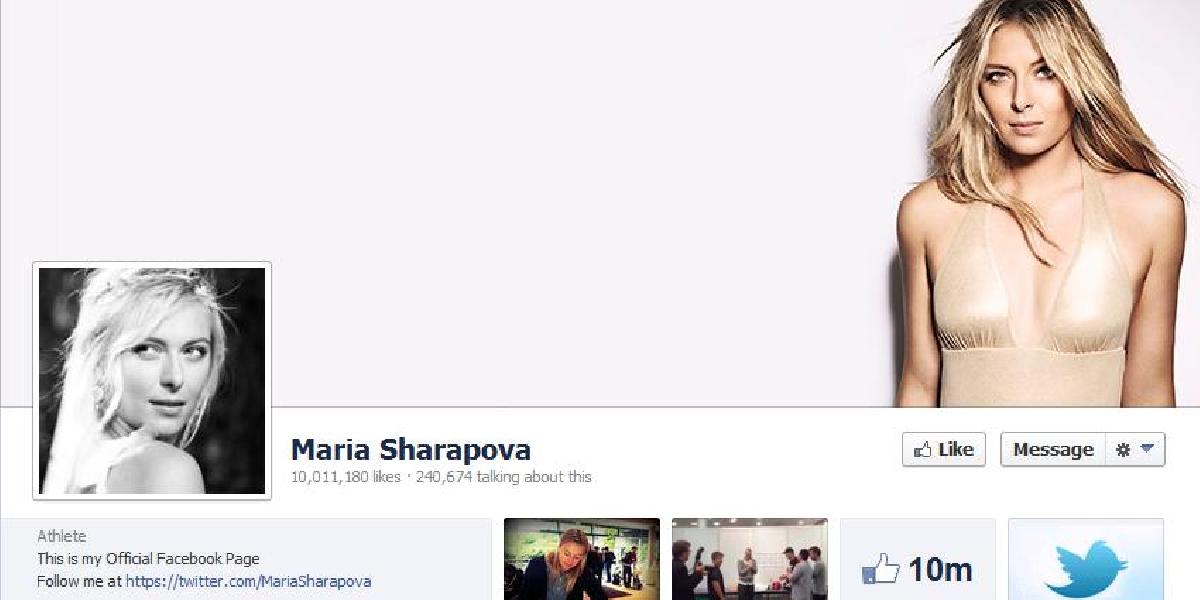 Šarapovová má na Facebooku už viac ako 10 miliónov priaznivcov