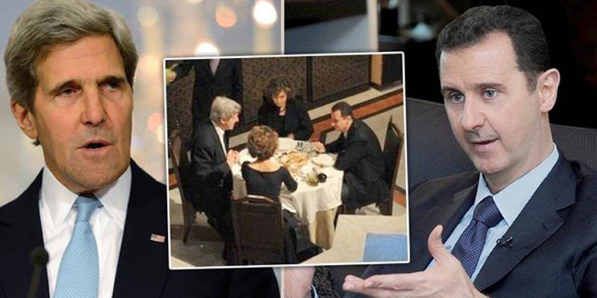 Šokujúca fotografia: Minister zahraničia USA Kerry na večeri s Asadom!