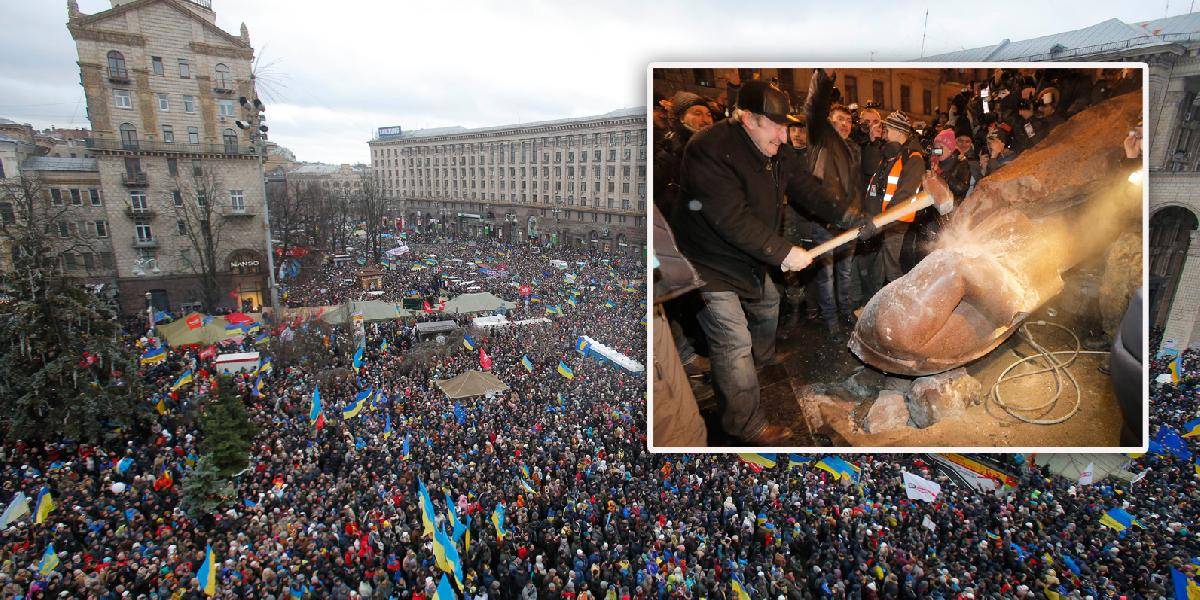 Obrovský protest v Kyjeve: Strhli sochu Lenina!