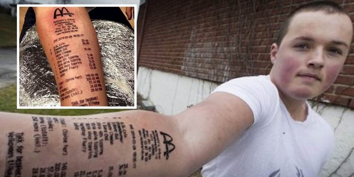 FOTO Bláznivé tetovanie: Mladík si na ruke zvečnil účet z McDonaldu!